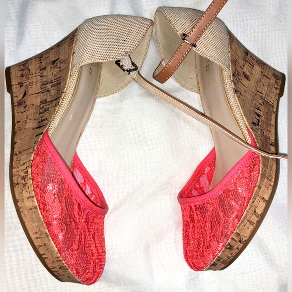 Apt. 9 Shoes - Apt. 9 Mimosa Coral Lace Platform Wedges